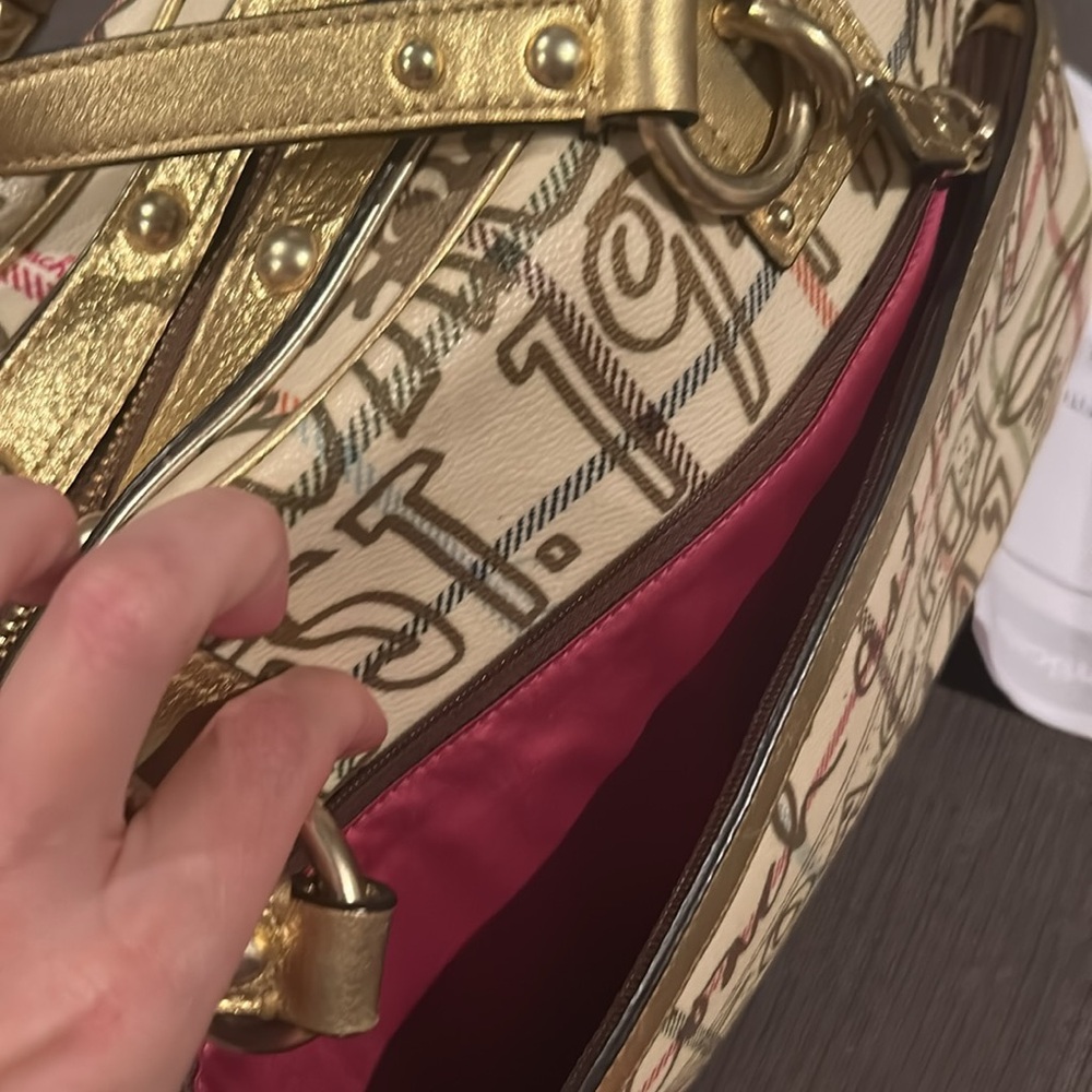 Coach Poppy Chelsea Graffiti Gold Tattersall Satchel Purse Cream and Gold - Picture 11 of 17